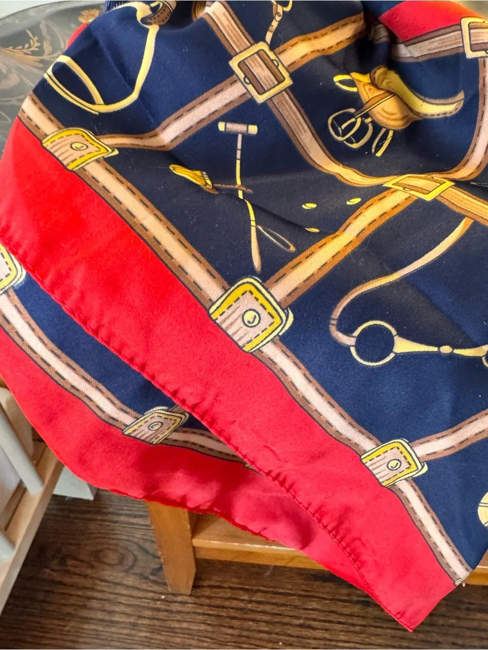 Navy and Red Equine Print Silk Scarf